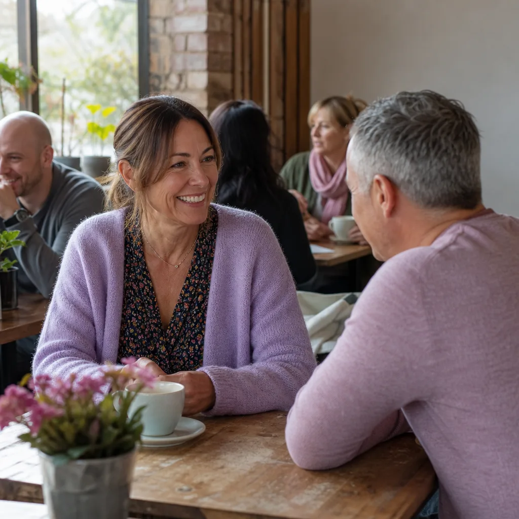 A small mixed-age group meeting for coffee in a public Derbyshire venue